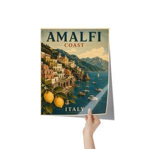 Amalfi Coast Print: Vintage Italy Travel Poster, Mediterranean Coastal Wall Artwork, Unframed image 10
