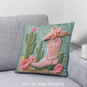 Pink Cowgirl Boot Pillow: Cactus Floral Western Throw Cushion image 10