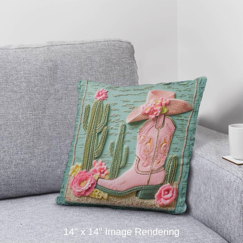 Pink Cowgirl Boot Pillow: Cactus Floral Western Throw Cushion image 8