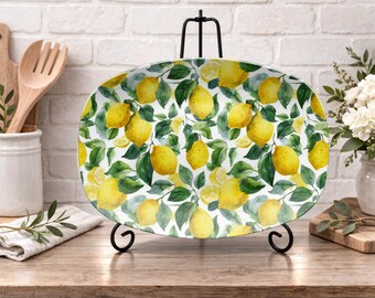 Set bord en schaal citroen: servies geel citrus, zomerserveerschaal en bijpassende schaal, keukendecor, servies van polymeer