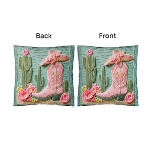 Pink Cowgirl Boot Pillow: Cactus Floral Western Throw Cushion image 6