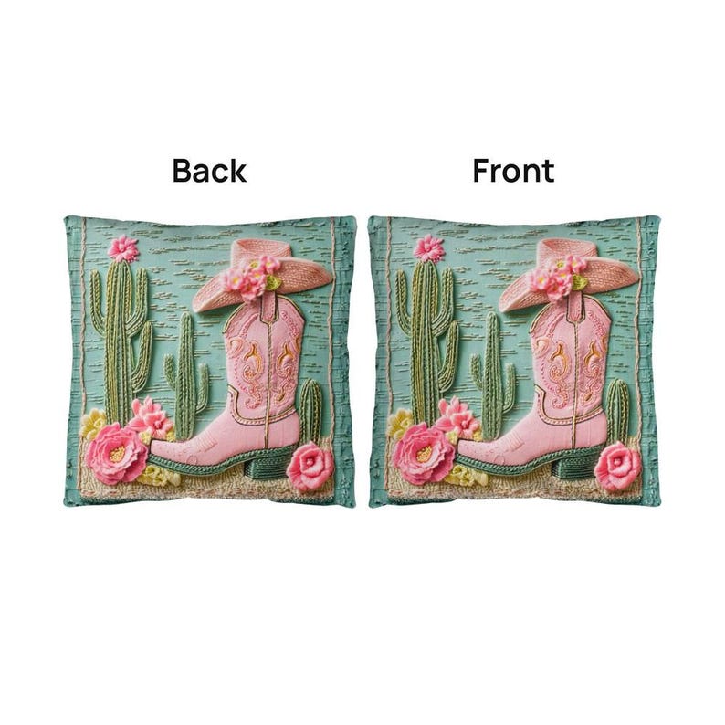 Pink Cowgirl Boot Pillow: Cactus Floral Western Throw Cushion image 6