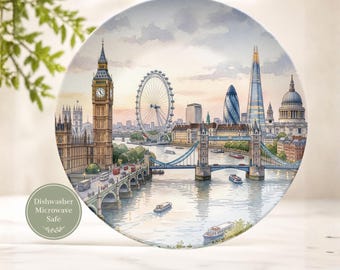 London Cityscape Plate: Tower Bridge, Big Ben & Thames Skyline, Indoor and Outdoor Lightweight Durable Tableware