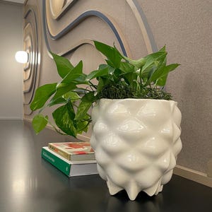 Sculpted Ceramic Planter:Oval vase spiked design