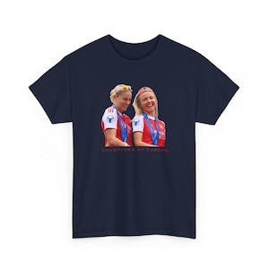 Leah Williamson and Alessia Russo arsenal champions league t-shirt,lionesses shirt