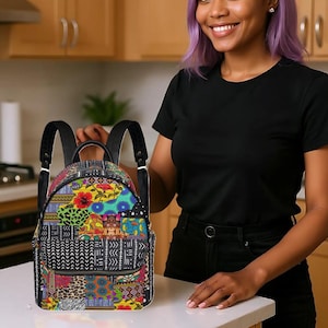 African Ankara Mudcloth Print PU Leather Backpack: Soft Touch College Bag