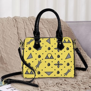 Afrikanische Vegan Boston Leder Geldbörse Tasche, BW Toghu Formen auf sonnigem Gelb - Nachhaltige und stilvolle Handtasche für jeden Anlass