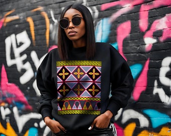 Yellow Toghu African Print Crewneck Sweatshirt: Unisex Vibrant Design