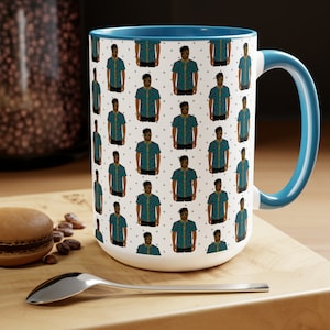 Pascale in Floral on Crosses Two-Tone Ceramic Coffee Mugs (4 Colors), 15oz