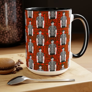 Pascale in BW Mudcloth Two-Tone Ceramic Coffee Mugs (4 Colors), 15oz