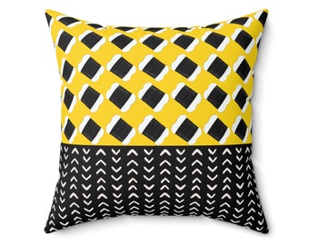 Hair Thread - Yellow Faux Suede Square Throw Pillow