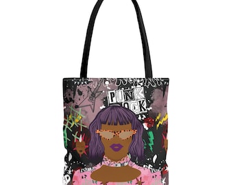 Punk Rock Black Girl Tote Bag: Afrocentric Design