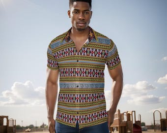 Ndop Toghu Print Men&#39;s Shirt: Cameroonian African Button-Up