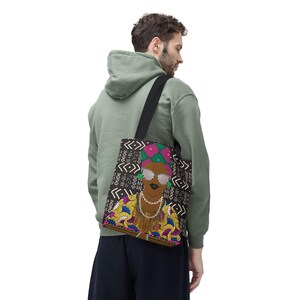 three canvas tote bags with a unique design featuring a stylized unicorn head. The bags are of different sizes, ranging from small to large, and are positioned side by side.