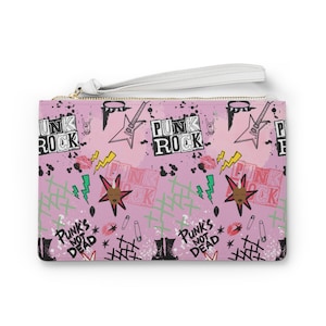 Punk Pink Black Wristlet Clutch Bag, Elegant Evening Accessory, Stylish Birthday Gift