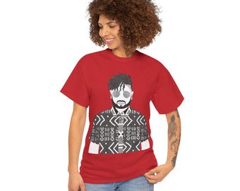 African Mudcloth Unisex Cotton Tee: Pascale Black & White Design