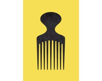 Giclee Print Poster, Black Marble Afro Comb on Yellow, African Art, Home Decor, Black Girl Wall Art Unique Art Gift, Perfect for Home
