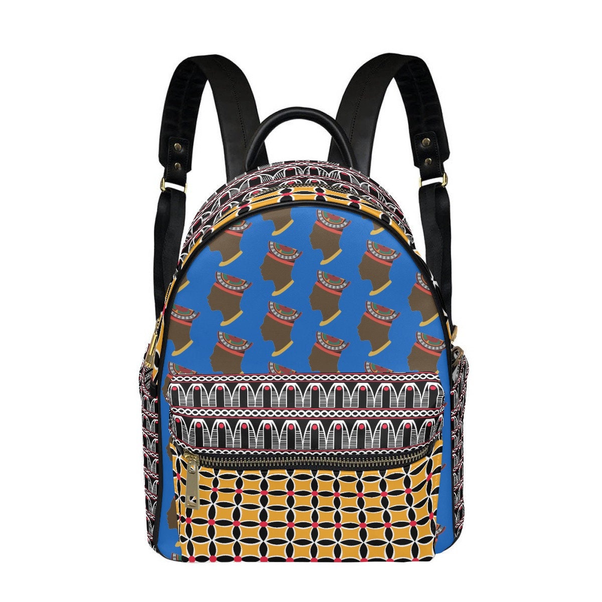 Afrocentric Authentic Mudcloth & Leather Back Pack African Ankara Mudcloth Print PU Leather Backpack: Soft  main image 2