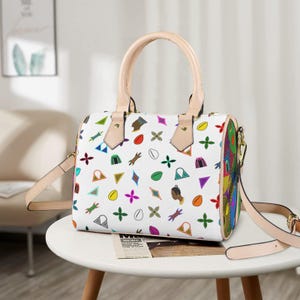Afrikanische Vegan Boston Leder Geldbörse Tasche, Braun Neon Toghu Formen mit und ohne Streifen, Khaki Griffe - Stilvolle Handtasche für jeden Anlass
