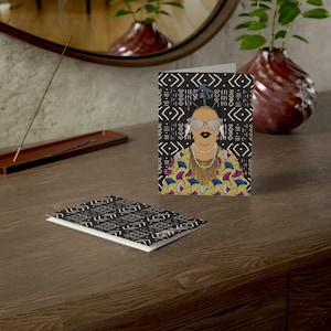 Cartes de voeux africaines Cool Gyal (Camel) à motif floral sur toile de boue (1, 10 pièces)