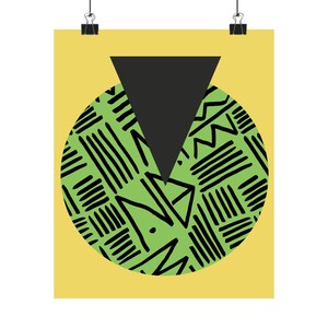Giclée-Druck Afrikanisches Poster, abstrakter Kreis Labyrinthgrün auf Gelb, lebendiges Premium-Mattdekor, ideales Geburtstags- oder Einweihungsgeschenk
