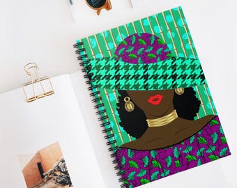 Lady in Waiting Spiral Notebook, Ruled Line - Front Cover Print, Cute Stationery Gift, African Inspired Journal, Back to School