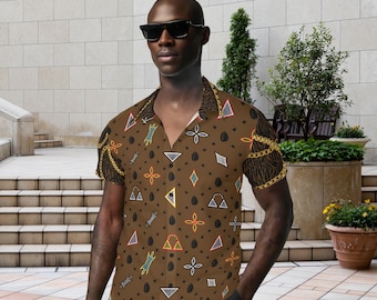 Mens Toghu African Print Button-Up Shirt: Deep Brown Zebra