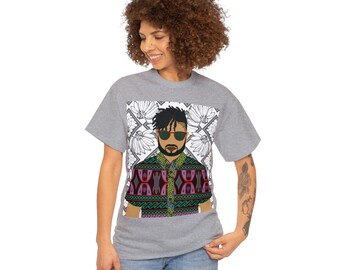 African Toghu Print Heavy Cotton Tee: Unisex Artistic Shirt