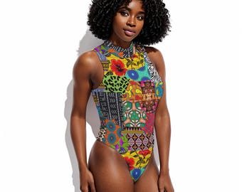 African Ankara All-Over Print Women&#39;s Sleeveless Bodysuit for Women - Vibrant and Comfortable African Print Shirt, READY to SHIP