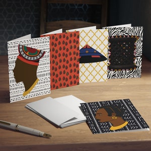 Lot de 5 cartes de voeux africaines à motifs multiples : oeuvres d'art uniques, cartes vierges faites à la main, parfaites pour toutes les occasions