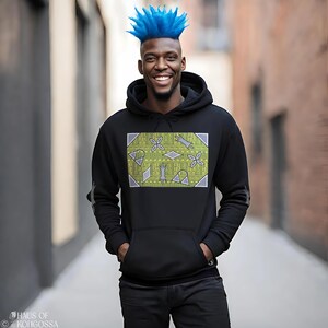 Le Monsieur and Toghu Shapes  - Front, Back, Sleeve Design - African Unisex Heavy Blend™ Hooded Sweatshirt