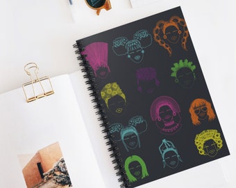 Neon Girls on Chalkboard Spiral Notebook, Front Cover Print - Ruled Lines