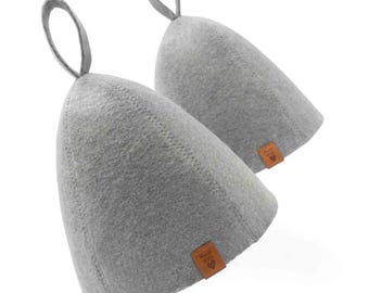 2x Saunamützen - 100% Wollfilz Grau | Wärme- und Haarschutz | Unisex Banya und Dampfbad Caps
