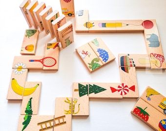 Personalized Wooden Domino Puzzle Ages 3+ - Animal Matching Game for Preschool Classroom - Montessori Party Favor Gift Boys Girls Travel Toy