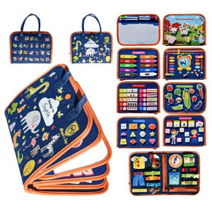 12-stronicowa cicha książka - spersonalizowany prezent dla malucha - Montessori Busy Board - edukacyjna książka z aktywnościami - prezent na baby shower dla chłopców i dziewcząt