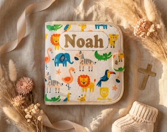 Livro Sensorial Personalizado para Bebê com Nome - Sem Peças Soltas, Livro de Texturas de Animais em Feltro - Presente Personalizado para Tocar e Sentir - Chá de Bebê de 0 a 18 Meses