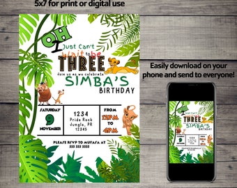 DISNEY's LION KING Birthday Invitation - Turning Three (3) - Instant Digital Download - Editable