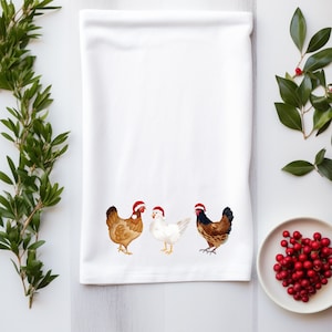 Christmas Chicken Hand Towel - Holiday Tea Towel, Farmhouse Christmas Decor, Bathroom Towel Gift Set, Chicken Winter Kitchen Dishcloth