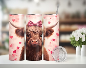 Cute Baby Highland Cow Valentines 20 oz. Tumbler Sublimation
