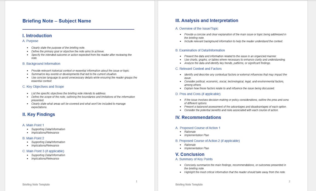 Briefing Note Template With Instructions Etsy Briefing Note Template With Instructions Etsy