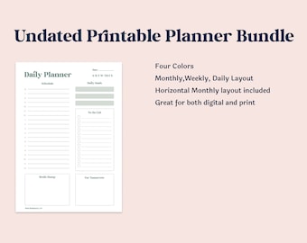 Undated Planner Bundle, Daily Weekly Monthly Layouts (Printable PDF)