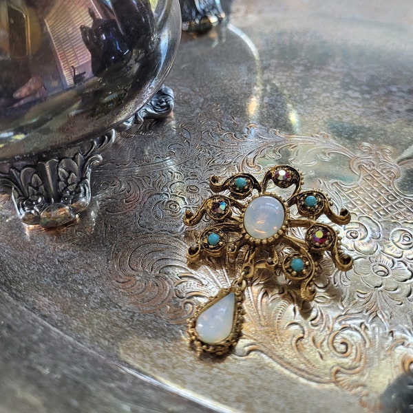 Vintage Broach Antique Costume Jewelry Gold Opal