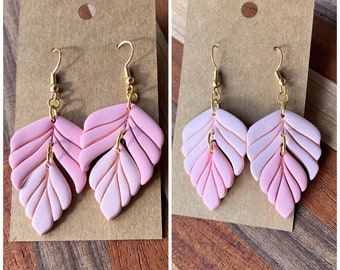Pale Pastel Pink breast cancer dangle, breast cancer awareness, pink ribbon, dangle, minimalist, simplistic, handmade, clay earrings, gold