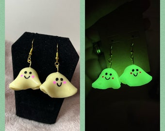 Cute ghosts, 3 NEW styles, glow in the dark, silver, neon green, hypoallergenic, Halloween, smiling, dangle earrings, handmade