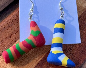 Down syndrome awareness chromosome socks, multicolored, rock your socks, clay earrings, handmade, 925 sterling silver, dangle