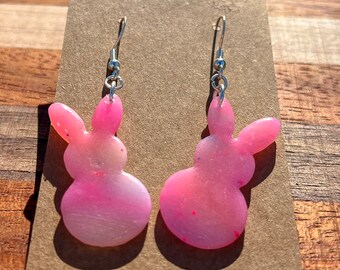 bunny earrings, translucent bunny, pink and pastel, fun Easter earrings, dangle, unique, bunny sillouette, holiday, bright, sterling silver