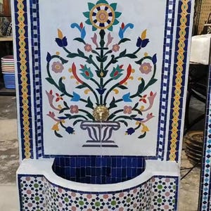 Custom Moroccan Mosaic Fountain – Handcrafted Zellige Tile Water Feature with Floral Design for Garden, Patio, Courtyard, or Indoor Decor