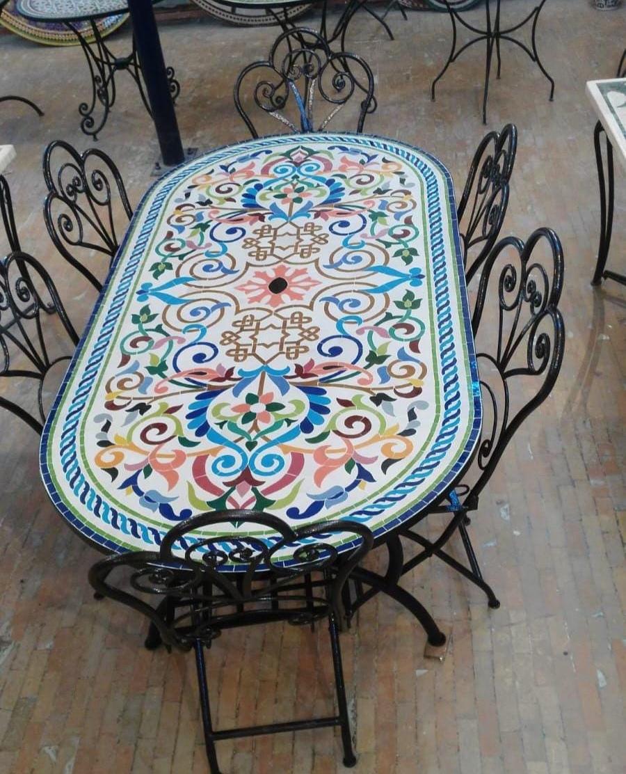 Handmade Moroccan Oval Mosaic Table,zellige Tile Dining Table