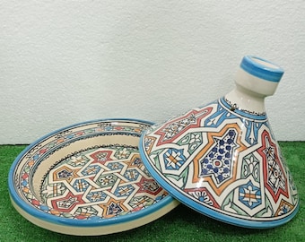 Handmade Moroccan Cooking Tagine – Lead-Free Terracotta Clay Pot with Colorful Fez Design for Stovetop or Oven Cooking
