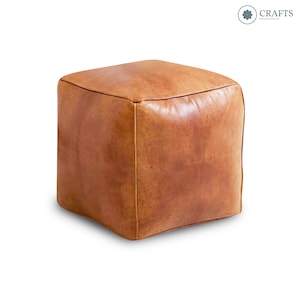 Custom leather pouf,leather puff,Pouf Leather,Nursery Pouf,round footstool,Pouf Square Ottoman,Genuine Leather pouf-Leather Pouf-light Brown